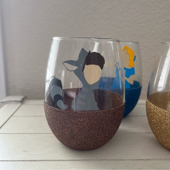 Disney Peter Pan Set of 5 Glitter Dipped Stemless Wine Glasses Handmade Gift - Picture 5 of 8